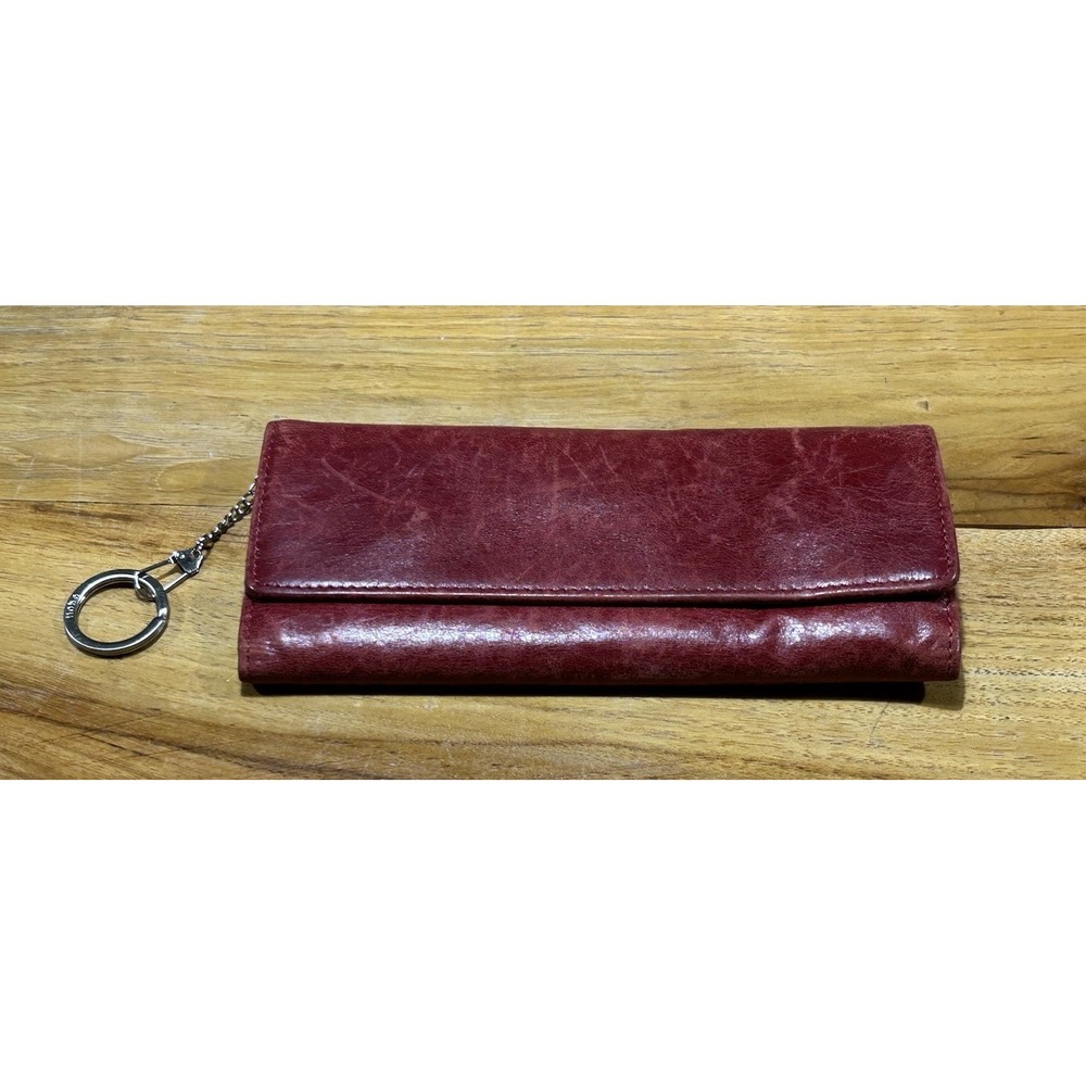 Hobo Original Sadie Red Leather Trifold Wallet Clutch Magnetic Closure EUC